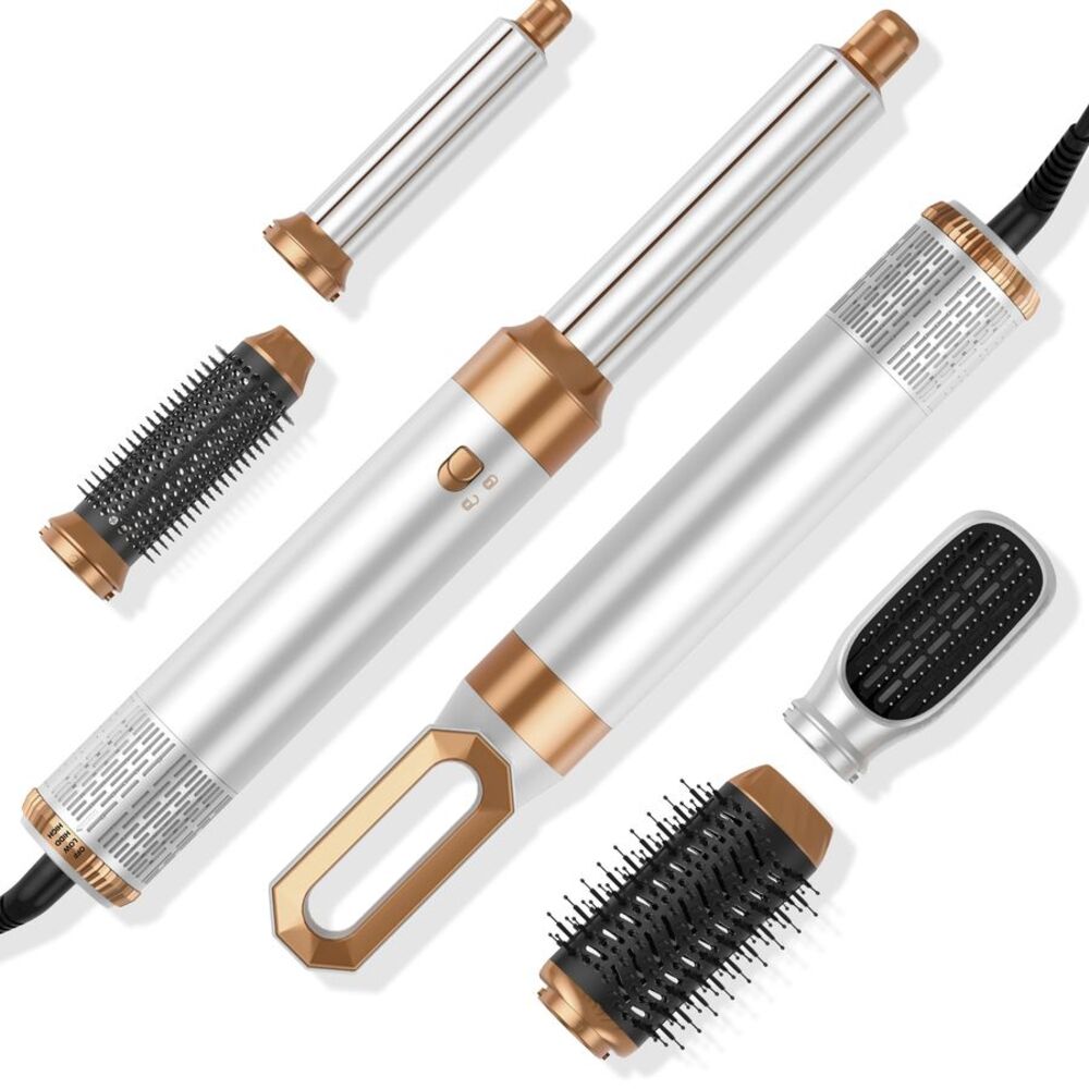 Hair Styling Tools 6-in-1 Interchangeable Brush- Curling Iron & Blow Dryer White